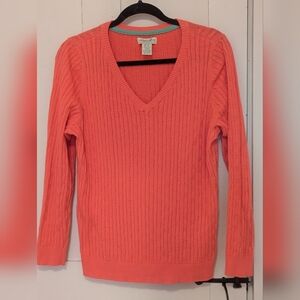 Caribbean Joe XL Cotton Sweater Jewel tones Coral V-Neck Preppy Beachy Festival